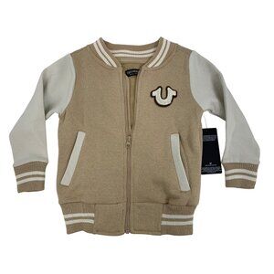 True Religion Kids Boys Tan Varsity Jacket Sweatshirt Size S 4 RGG10692 NWT